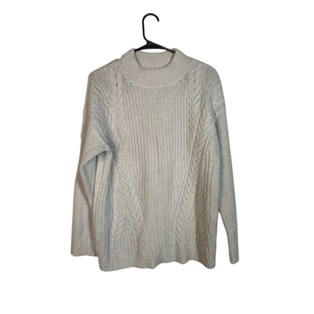 Simply Vera Vera Wang White Cable Knit Metallic Mock Neck Sweater Women Sz L